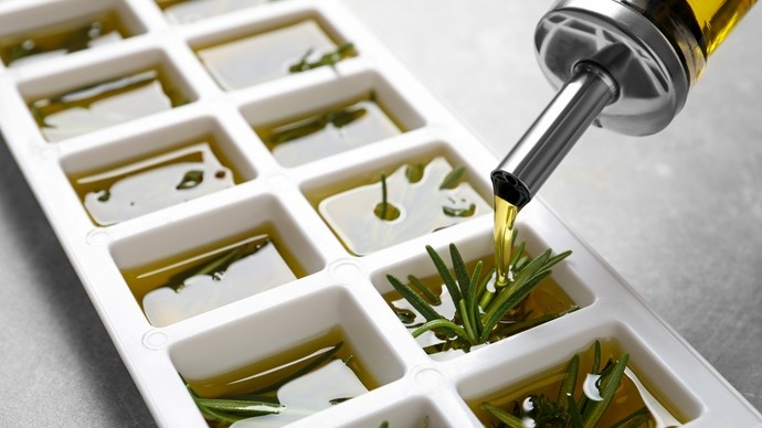 Freeze herbs in icecube tray