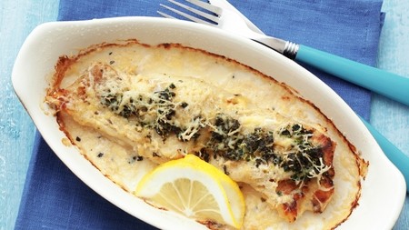 a cheesy lasagne dish made with a whole haddock fillet