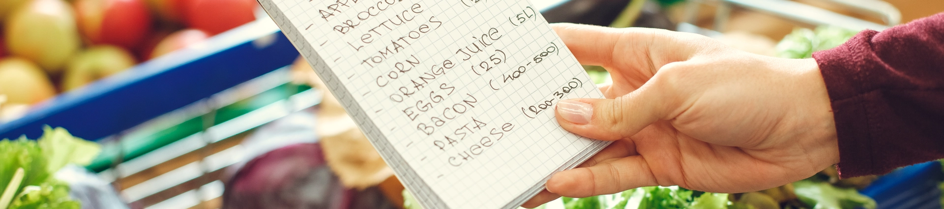A person holding a paper shopping list in the shop