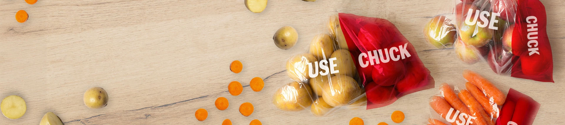Bag of potatoes, apples and carrots